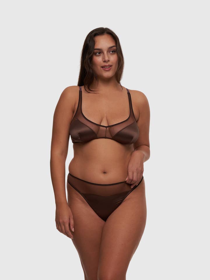 Iris- Brazilian Knickers In Satin And Tulle- Chocolate for wholesale by Chitè Milano