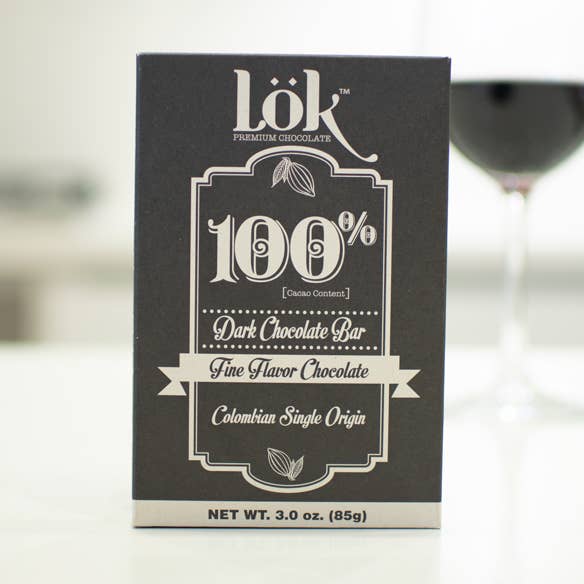 100% Cacao Colombian Origin Dark Chocolate Bar 85g for wholesale by Lök Foods