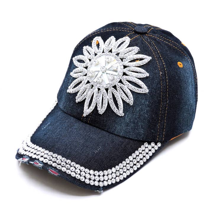Diacly - Vente Casquette de baseball – femme - Casquette en strass Big Flower2