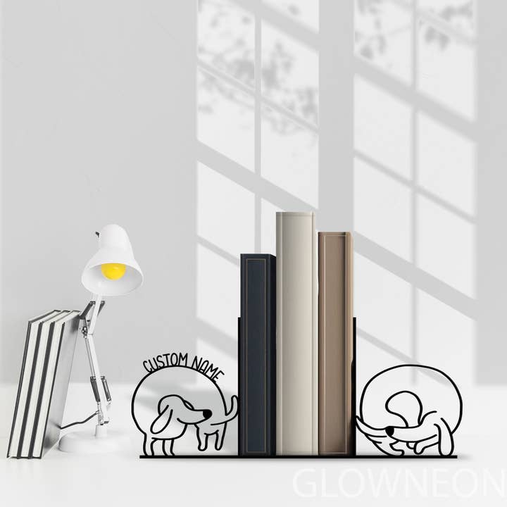 Custom Dachshund Dog Book Holder, Dog Bookend Metal Decor for wholesale by Glow Neon