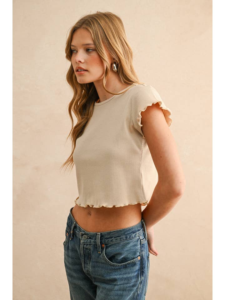 MIOU MUSE - Wholesale Blouse - Women's - T4866 MINI WAFFLE FABRIC SHORT SLEEVE TOP6