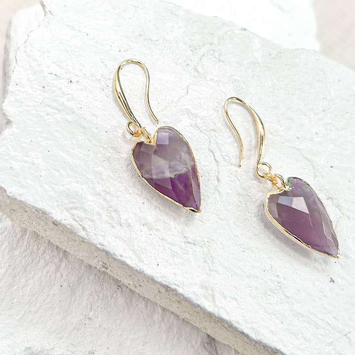 Roc Jewellery - Wholesale Dangle Earrings - Amethyst Heart Gold Plated Earrings0