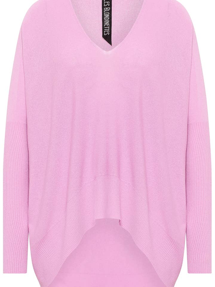 RUBEN - Rosafarbener, fluider Langarmpullover Asym mit V-Ausschnitt für den Großhandel von LES BLONDINETTES
