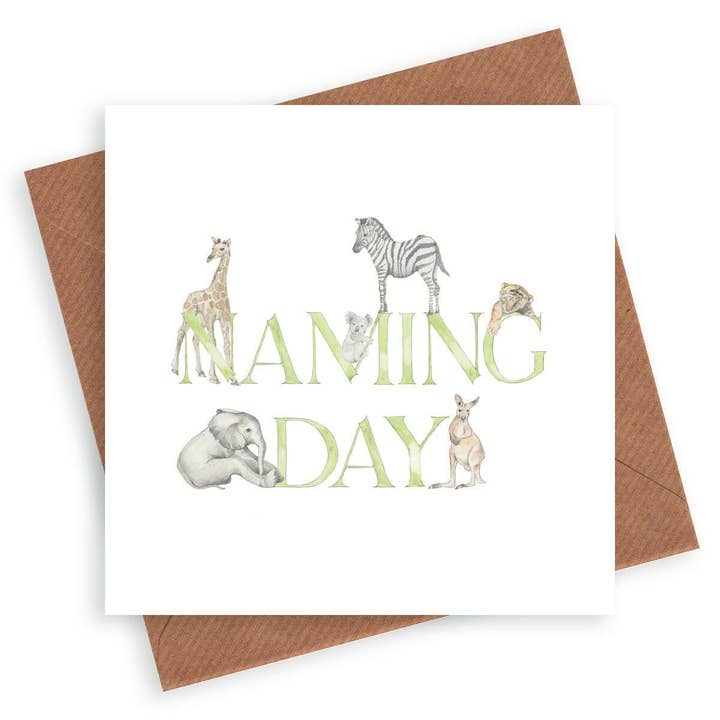 Animal Naming Day Card – Cute Animal Card With Kraft Envelope Included for wholesale by Crumble & Core