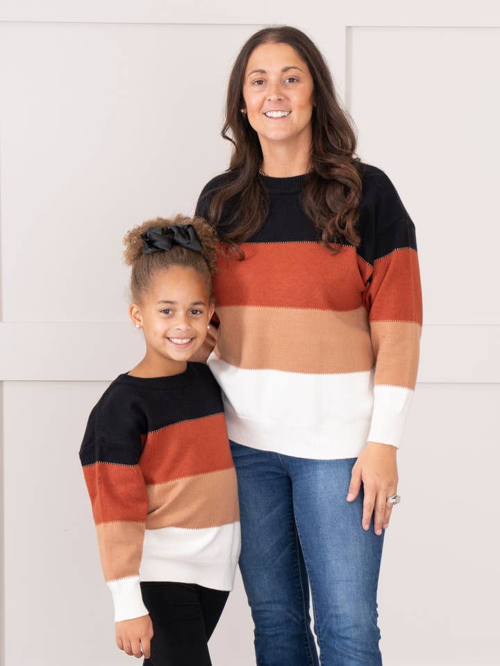 Mom & Me Warm Cider Stripes Mock Neck Sweater for wholesale by Marie Nicole Clothing
