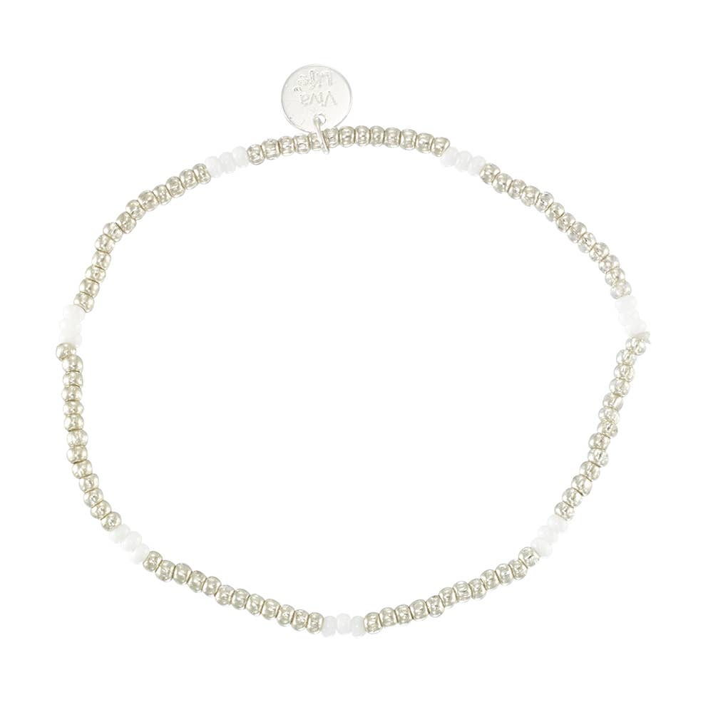 World End Imports Jewelry & Gifts - Wholesale Beaded Bracelet - White, Silver & Gold Metallic Seedbead Bracelet-12pcs0