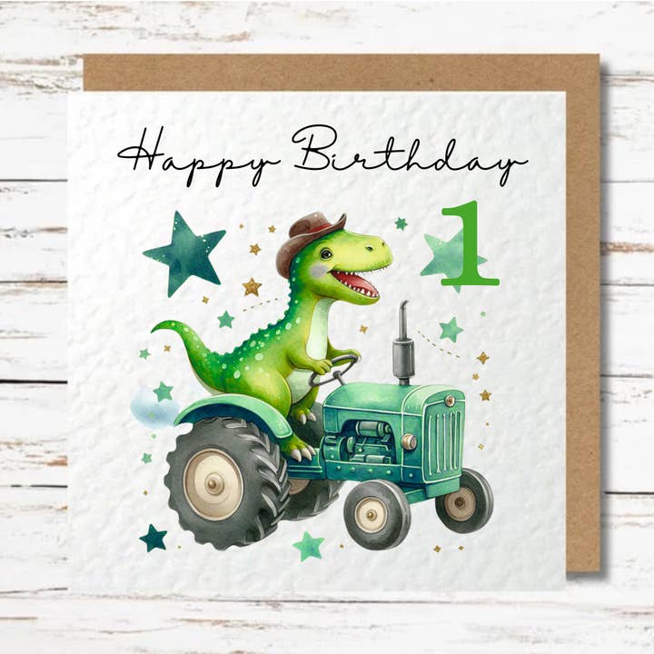 Dino Farmer Age Birthday Card for wholesale by Country Rose Norfolk