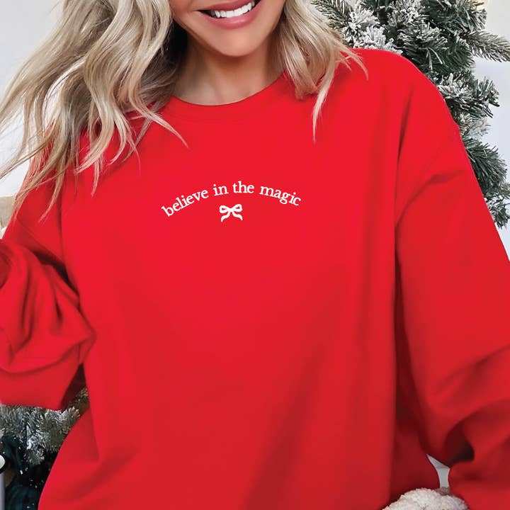 P E T I T R U E - Wholesale Graphic Sweatshirt - Women's - Embroidered Christmas Sweatshirt Holiday Crewneck Bow1