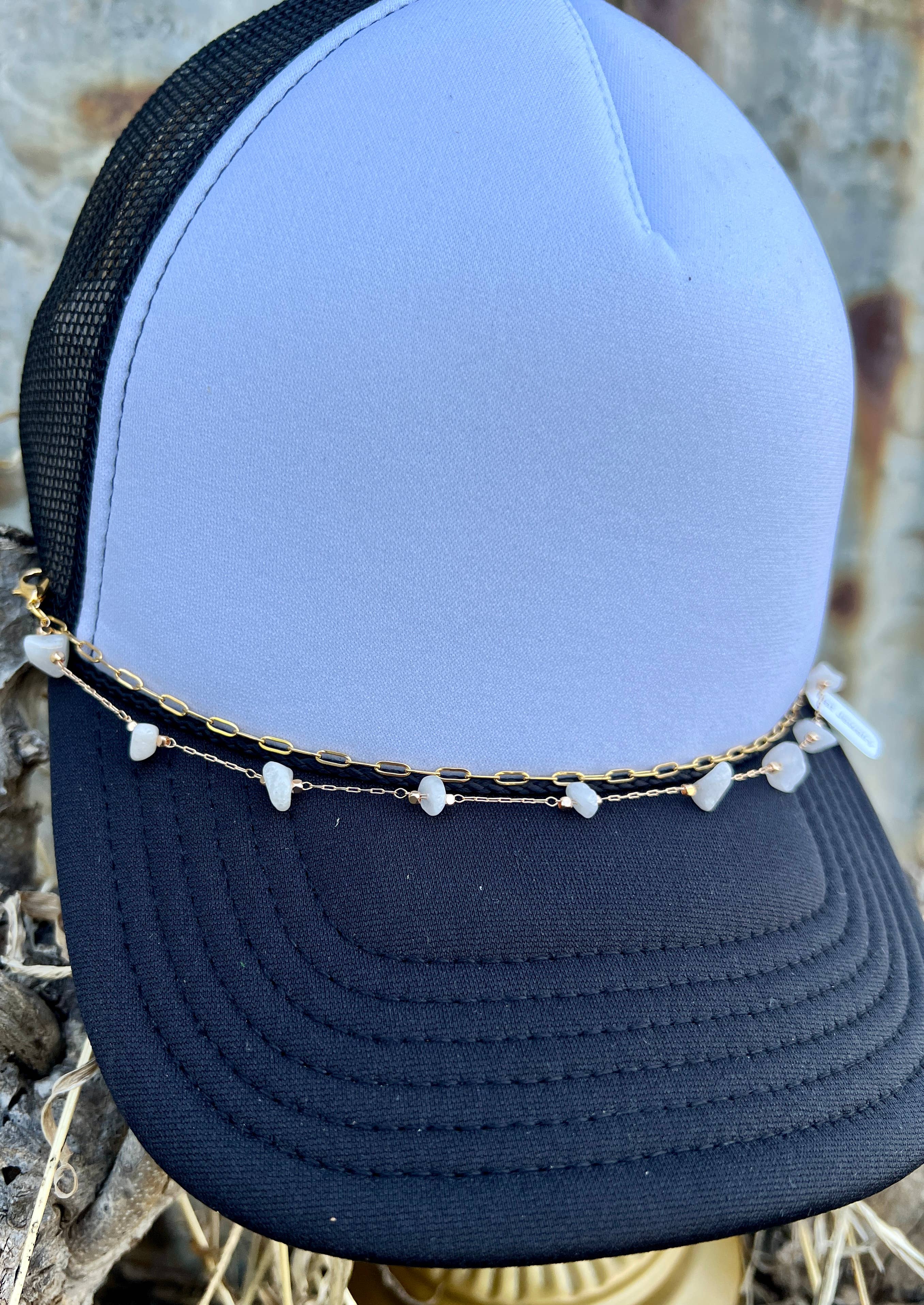 RiOak Design & Hat Co. - Wholesale Hat Accessory - Women's - Double Gold & White Rock Chain w/ Lobster Clips0