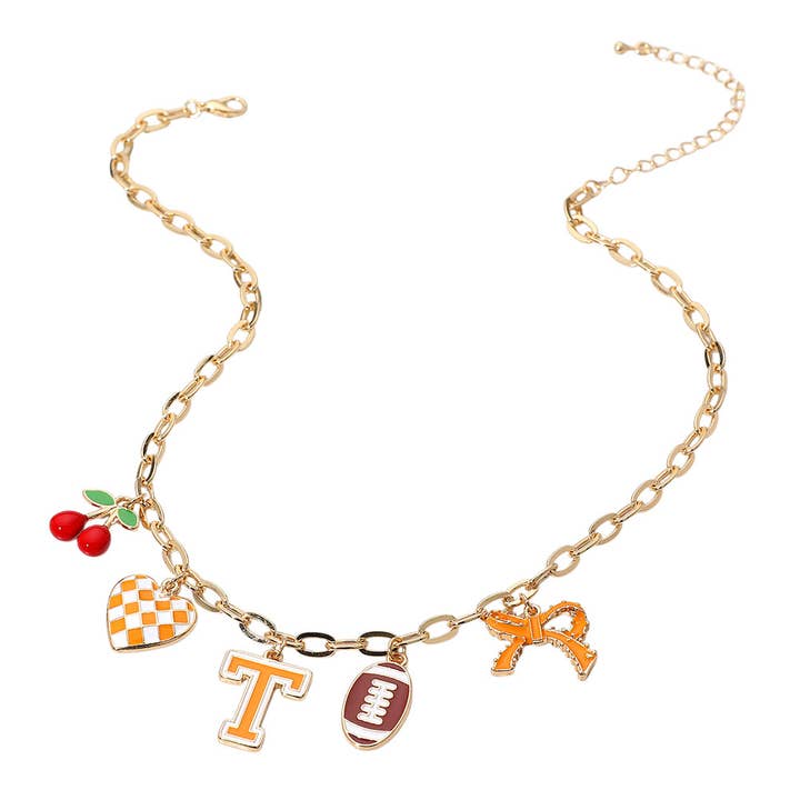 Sensibling Corp. - Wholesale Pendant/charm necklace - Football Theme Bow Cherry Heart Charm Station Necklace10