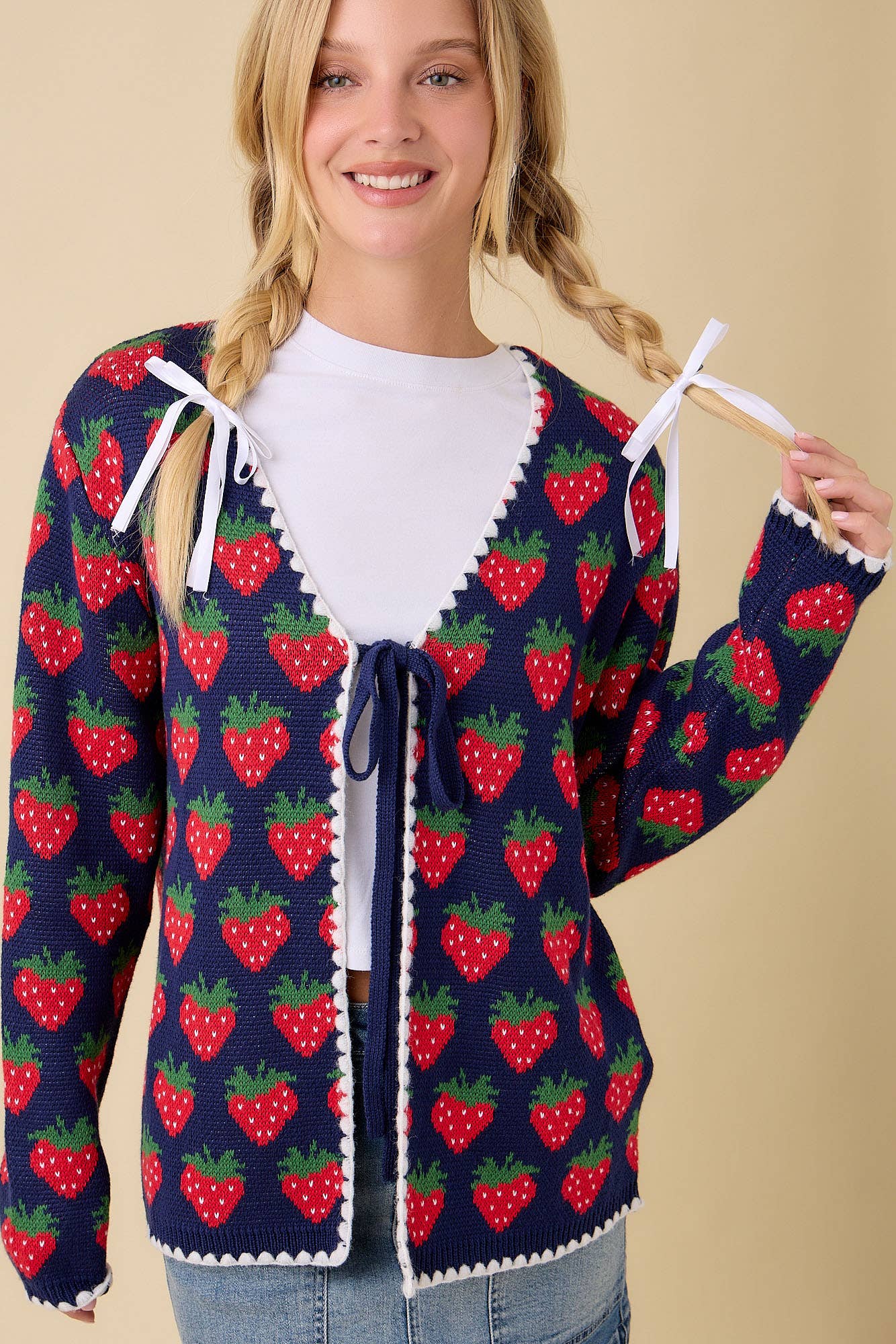 Main Strip - Venta al por mayor Cárdigan - Mujer - Cárdigan de punto con diseño de fresas9