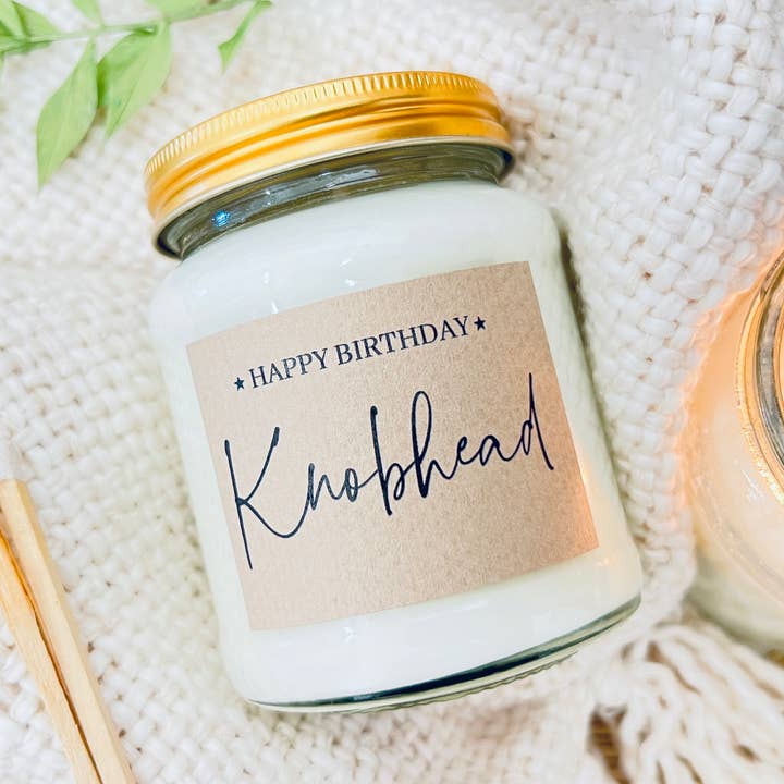 Lollyrocket Candles Limited – wholesale Jar/filled candle – Happy Birthday Knobhead handmade soy scented candle 0
