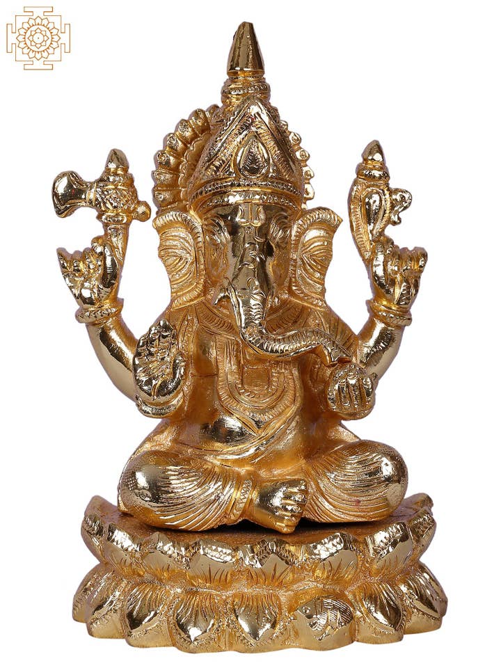 Seigneur Ganesha de 6 pouces assis sur un lotus | Statue pour la vente par Exotic India Art