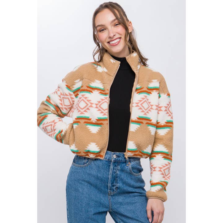 Baie Bleue - Wholesale Jacket - Women's - Aztec Sherpa Full Zip Jacket