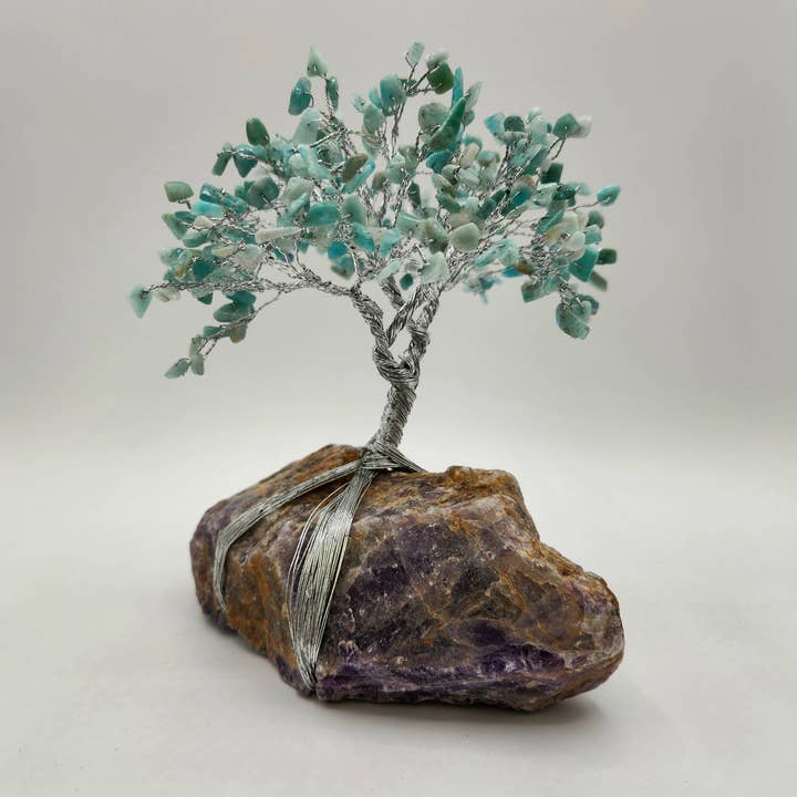 Gemstone Tree - Amazonite w/Chevron Amethyst Base w/Silver for wholesale by Meraki Gemstones