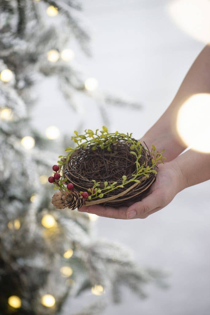 A&B Home Group Inc. - Wholesale Ornament - D4.5" Bird Nest - Brown/Green1