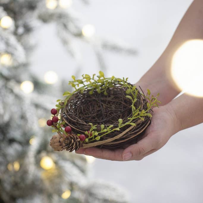 A&B Home Group Inc. - Wholesale Ornament - D4.5" Bird Nest - Brown/Green1