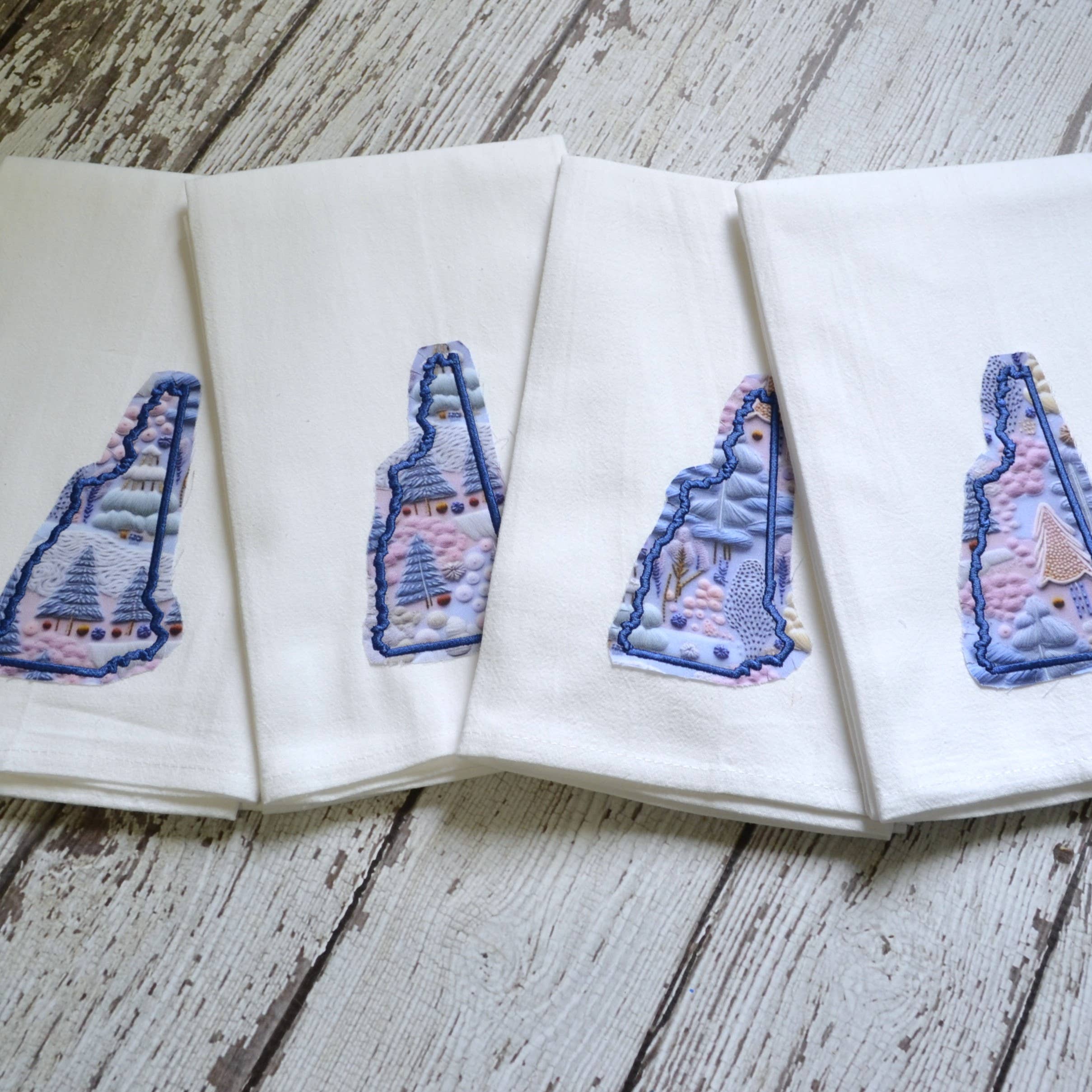 SewMuchMoreStore - Wholesale Tea Towel - LIMITED Winter Trees State Towel Embroidered-Raggy edge7