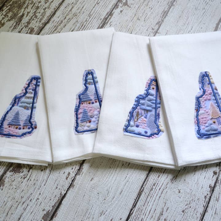 SewMuchMoreStore - Wholesale Tea Towel - LIMITED Winter Trees State Towel Embroidered-Raggy edge7