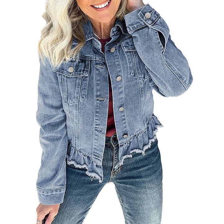 Trendige plissierte Jeansjacke für den Großhandel von FurDecoration