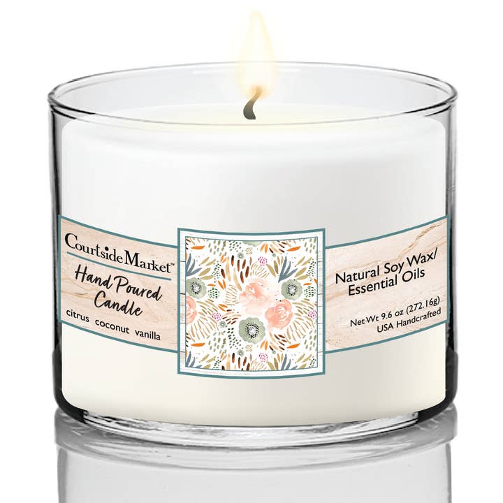 Bougie circulaire Courtside Market Floral Peach en verre 9,6 oz pour la vente par Courtside Market