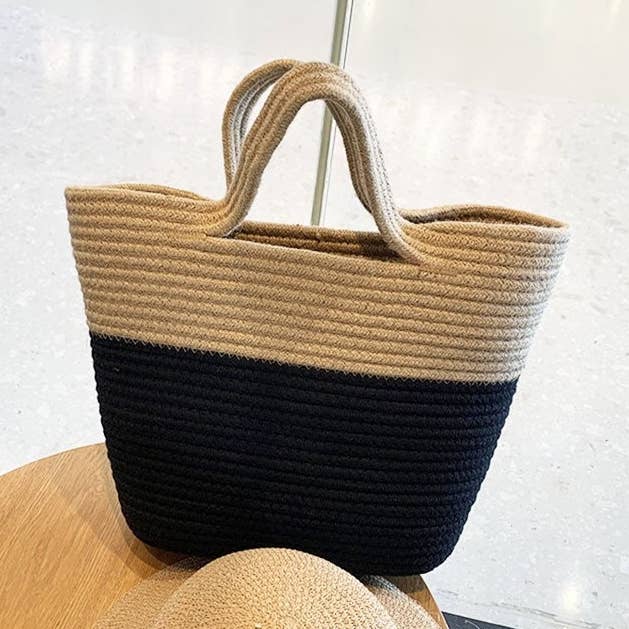 Color Block Straw geweven handtas voor wholesale door ShieldChic