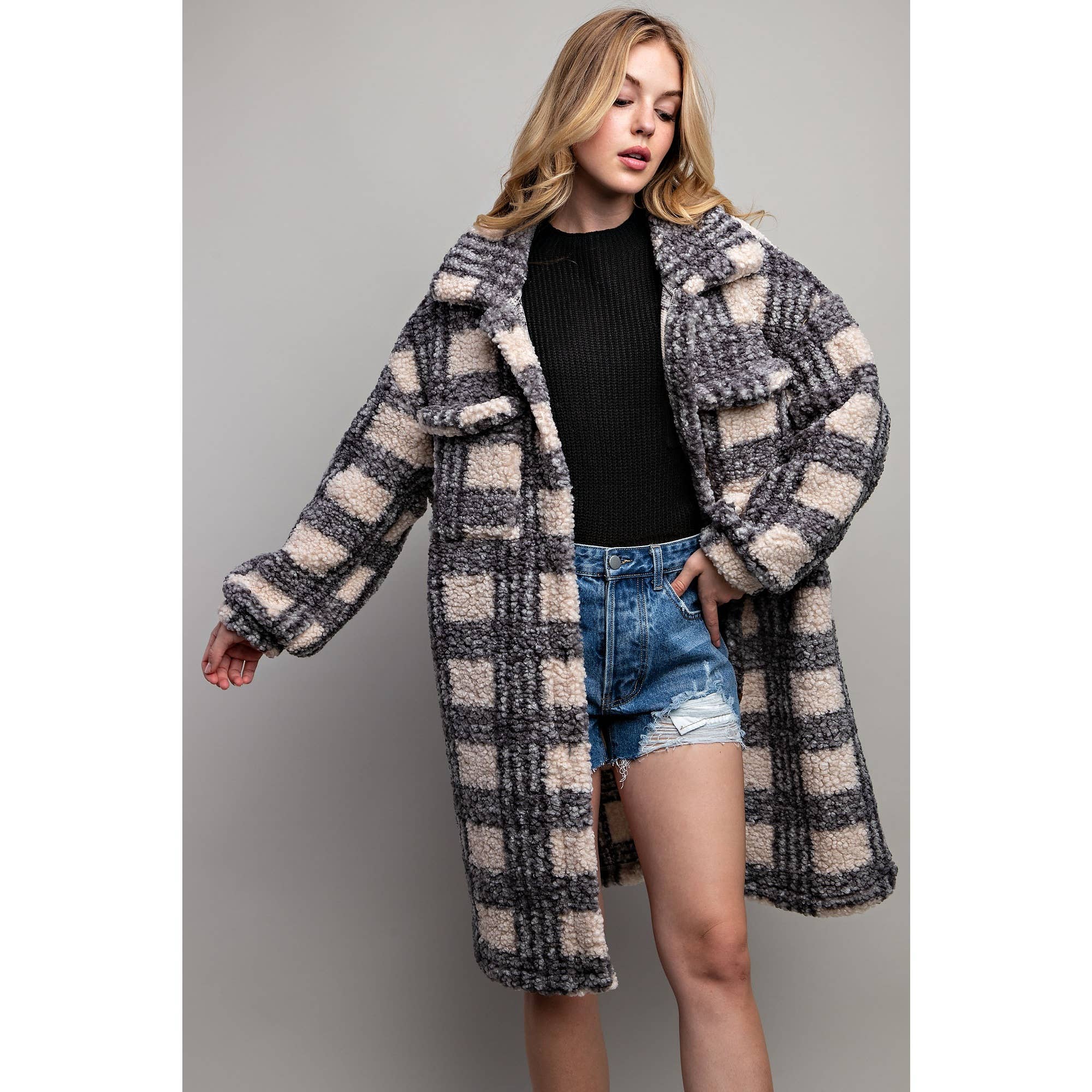Sweet Generis – Engroshandel Jakke - Dame – PLAID TEDDY OVERSIZE JAKKE19