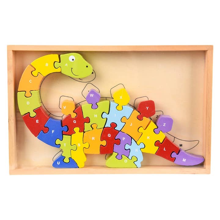 11" x 7" WOODEN DINOSAUR LETTER PUZZLE LLB Puzzle for wholesale by La Luna Bella - Toys