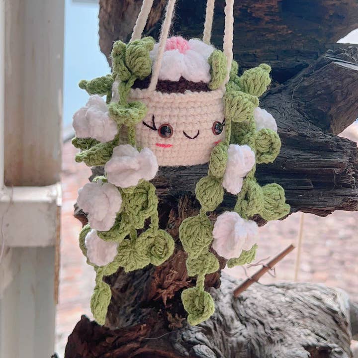 Crochet Rosary Vine Hanger, String Of Pearls With Flowers for wholesale by TOMOPOD LLC