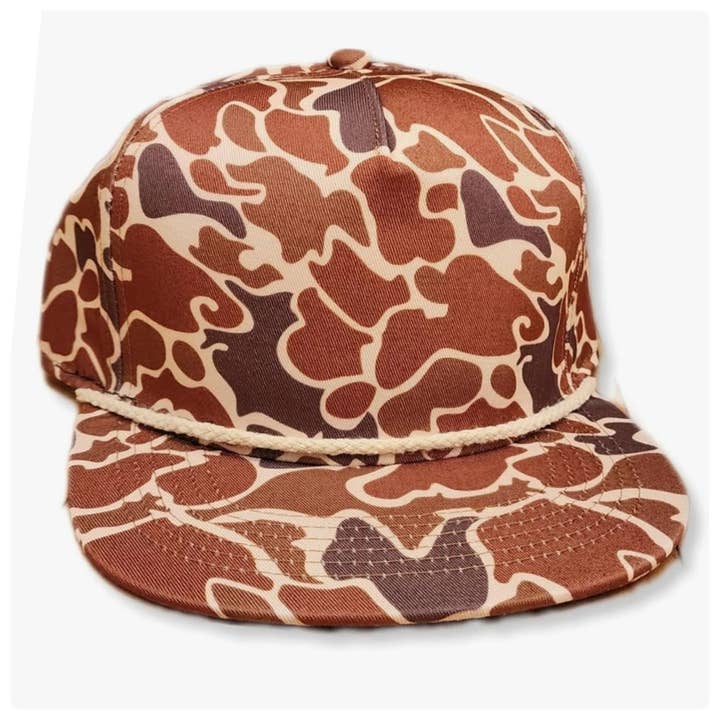 ThatsRad - Wholesale Flat Brim Cap - Men's - Five Panel Camouflage Camo Rope Snapback Hat Cap