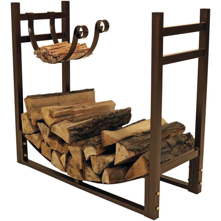 Sunnydaze Decor - Wholesale Fire Pit - 33 in Steel Firewood Log Rack with Kindling Holder - Bronze8