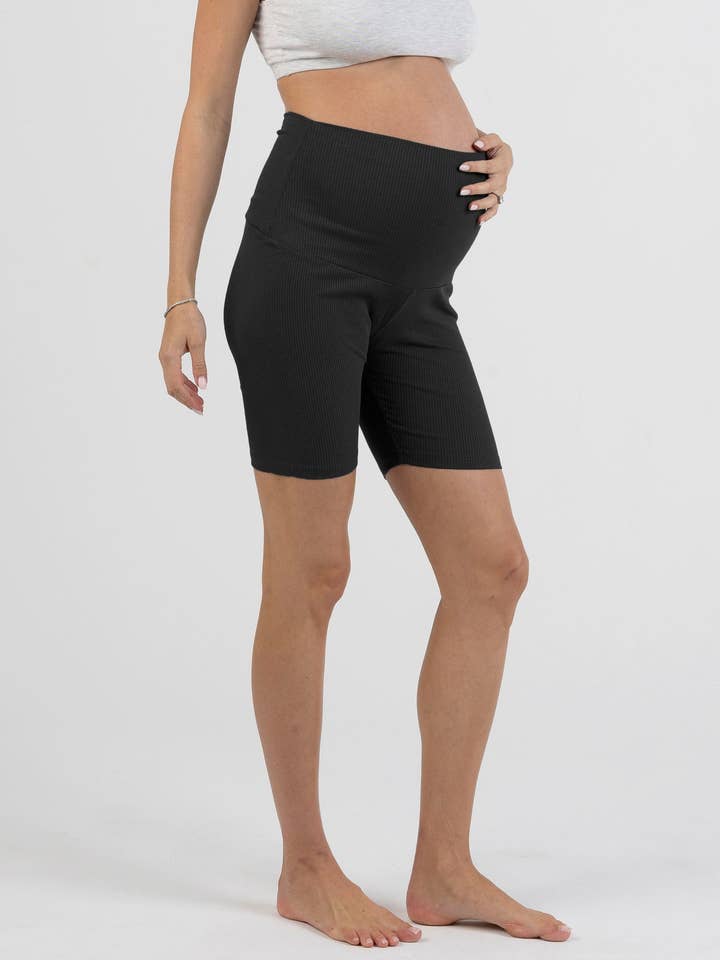 Maternity Bamboo Bike Shorts in Black for wholesale by Angel Maternity