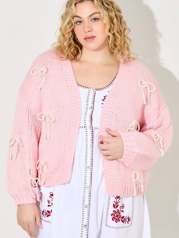 RIBBON CHARM KNIT CARDIGAN for wholesale by Baevely by Wellmade USA