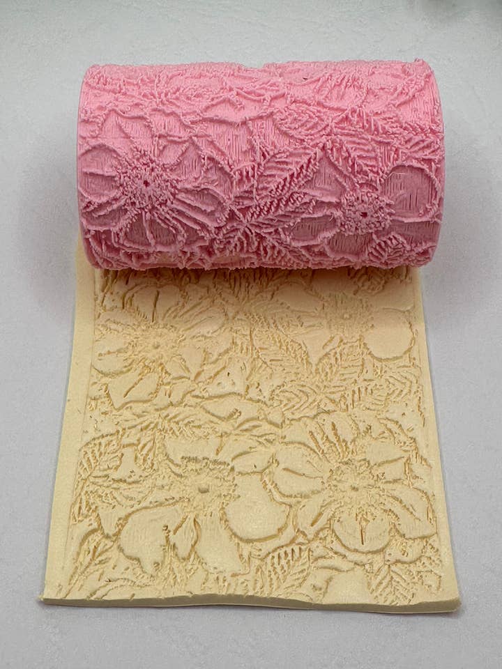 Tropical Flowers Polymer Clay / Cookie Dough Texture Roller for wholesale by CaliLu Clay Co.