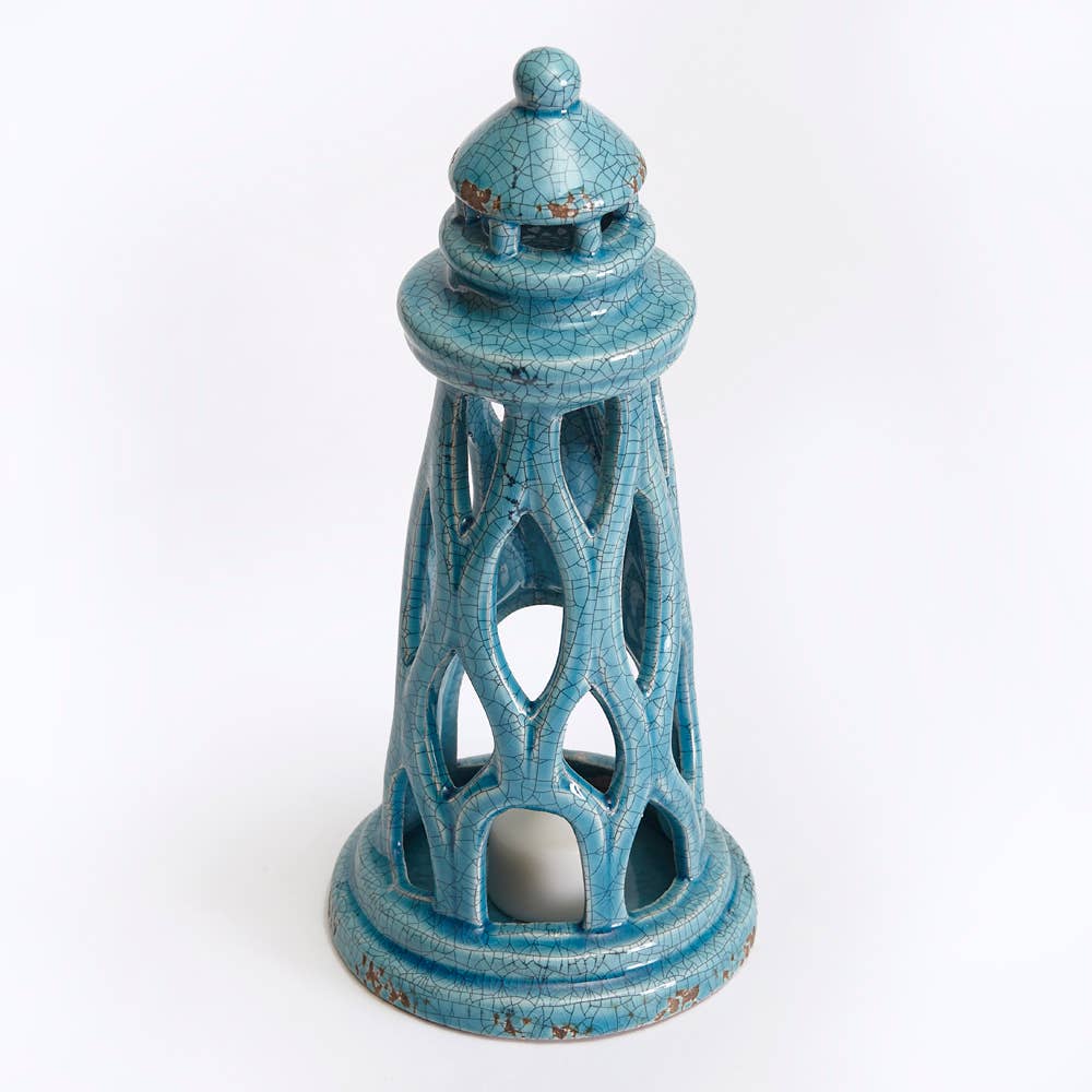 Drew Derose Design - Wholesale Decorative Tabletop Object - Wavy Ceramic Lighthouse Tabletop Décor & Votive Holder3