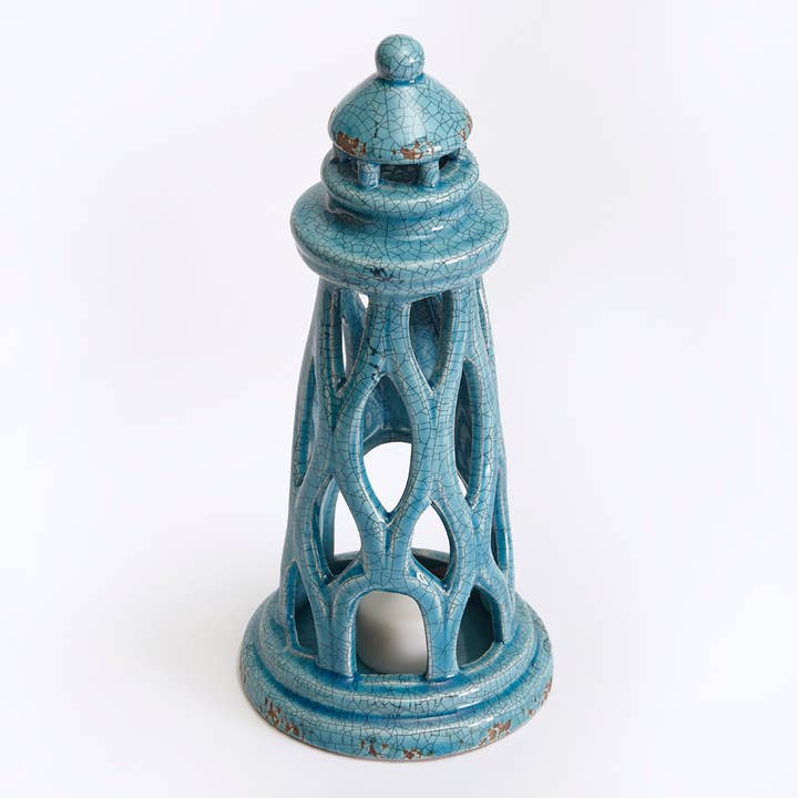 Drew Derose Design - Wholesale Decorative Tabletop Object - Wavy Ceramic Lighthouse Tabletop Décor & Votive Holder3