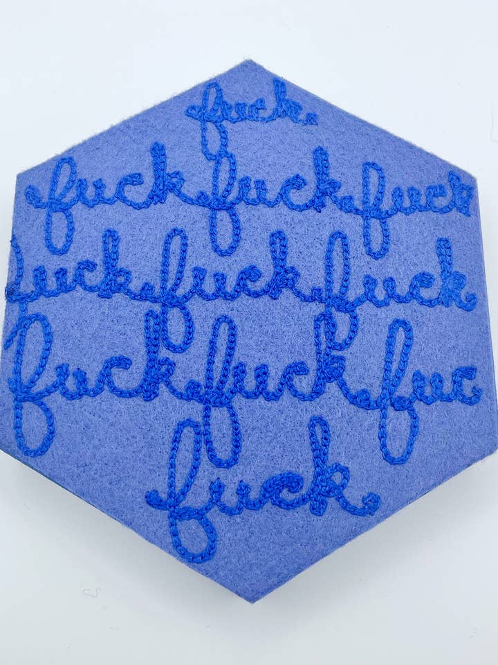 Fuck, Fuck, Repeat Hexagon Fiber Art for wholesale by Cat Babbie