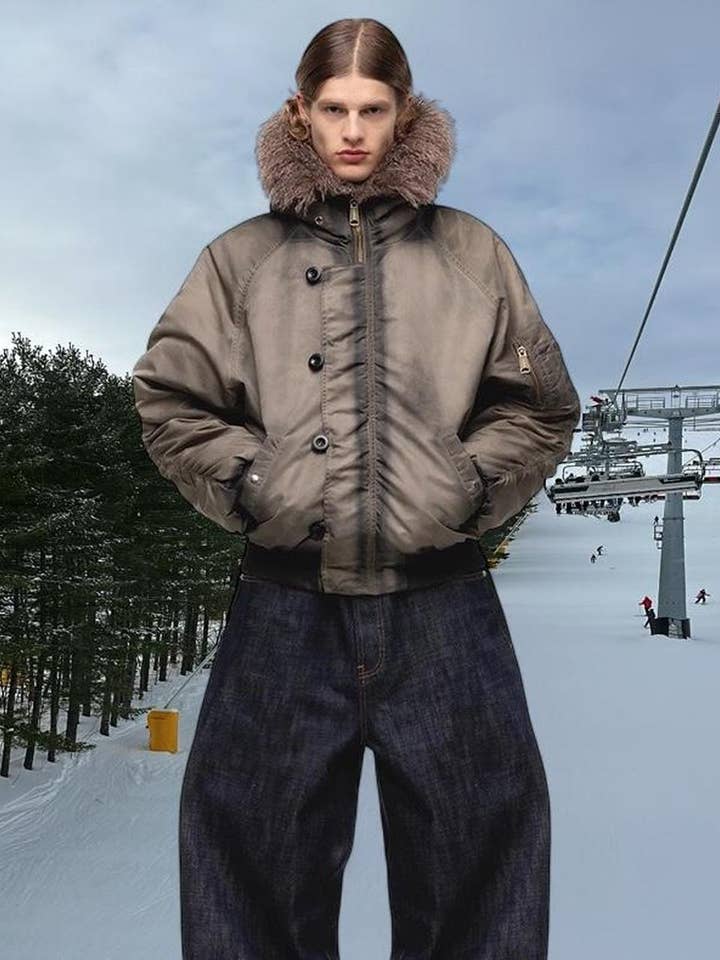 brown khaki fur puffer Coats for wholesale by archive attire