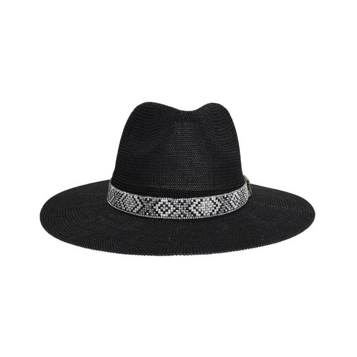 C.C Beanie - Wholesale Straw Hat - Women's - Knit Seed Bead/Rhinestone Band Panama Hat KPC0001