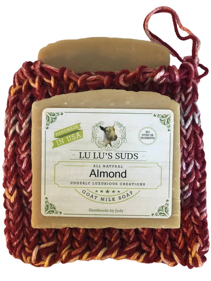 Sac à savon 100% coton tricoté main Harvest & Burnt Siena pour la vente par Lu Lu's Suds