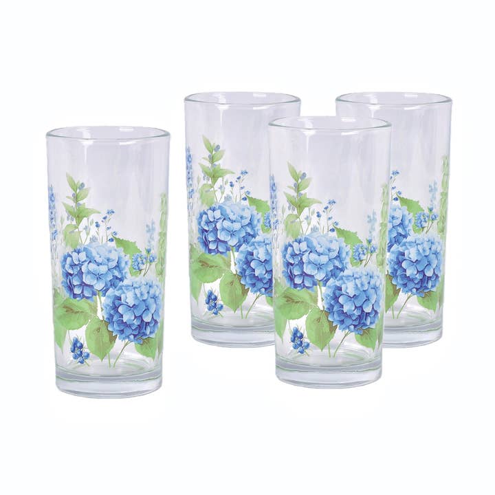Hydrangea 14 oz Glass Tumblers S/4 for wholesale by Temp-tations