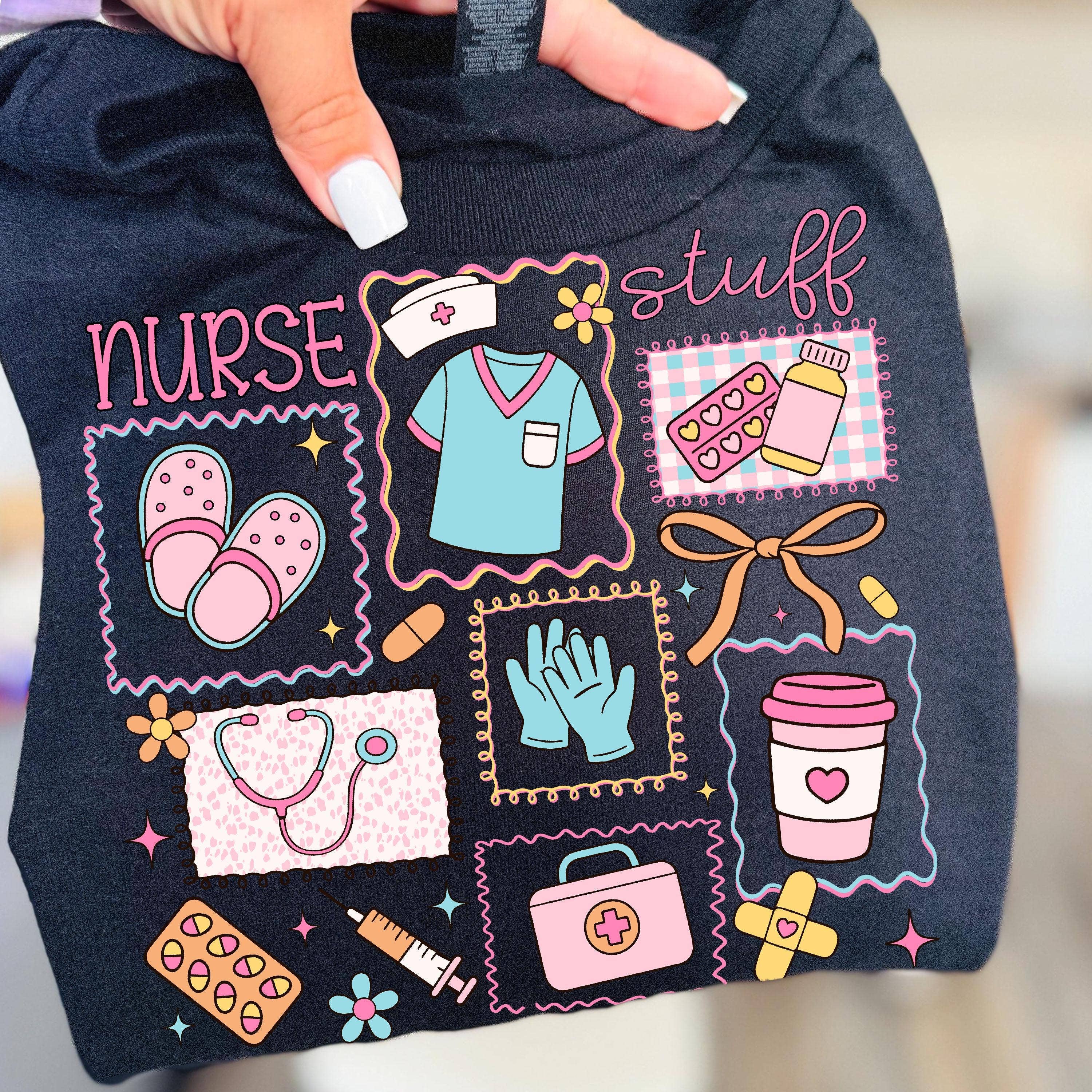 Glaime - Venta al por mayor Camiseta estampada - Unisex - Camiseta Preppy Nurse Comfort Colors, Sudadera de Cosas de Enfermería1