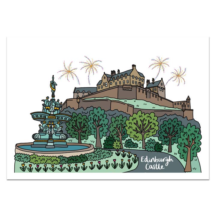 Edinburgh Castle and Fountain Print for wholesale by Victoria Rose Ball