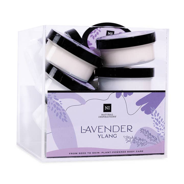 Lavender Ylang Mini Body Butter 12pc Acrylic Display for wholesale by Natural Inspirations
