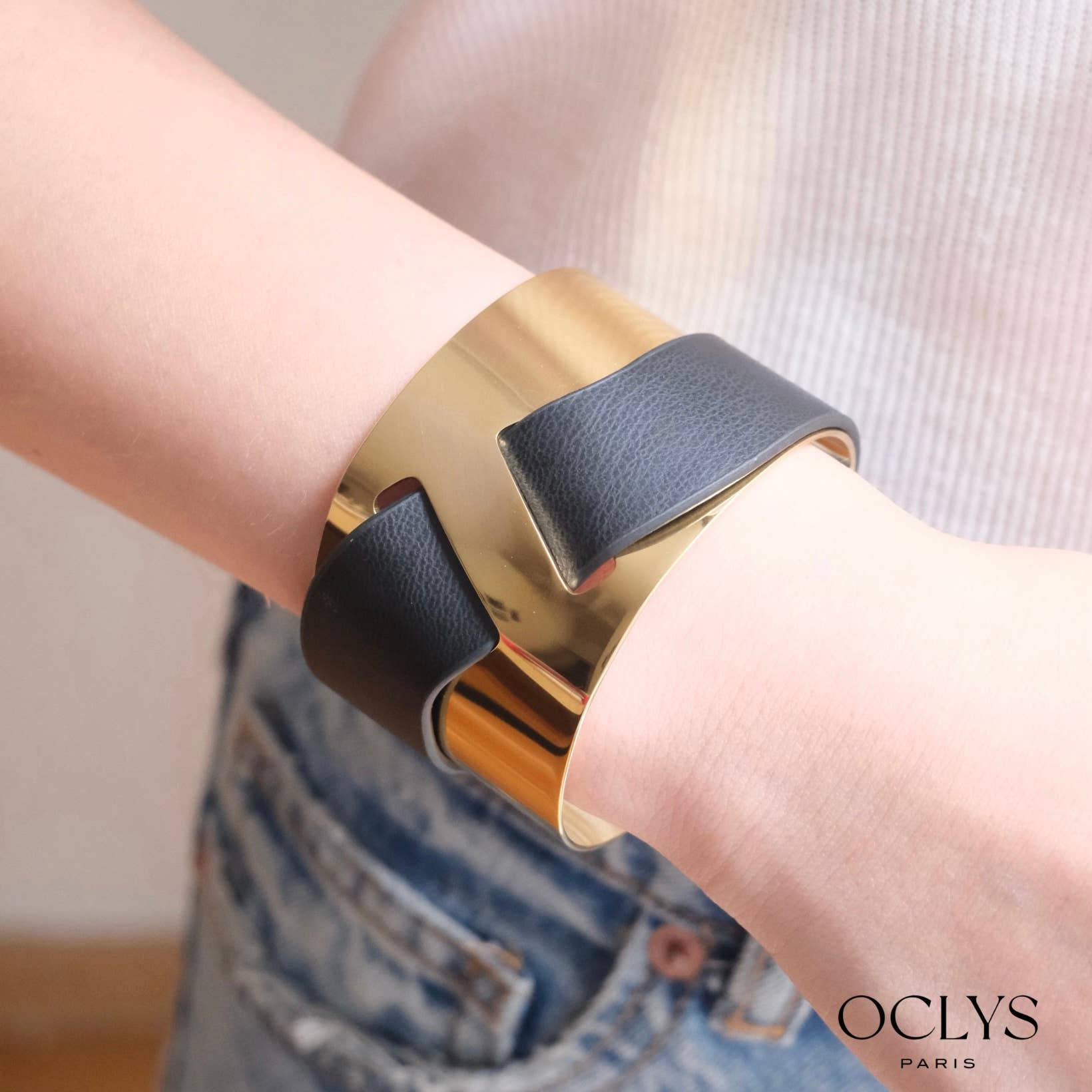 Oclys - Vente Bracelet manchette - Bracelet jonc en acier inoxydable avec PU Nila3