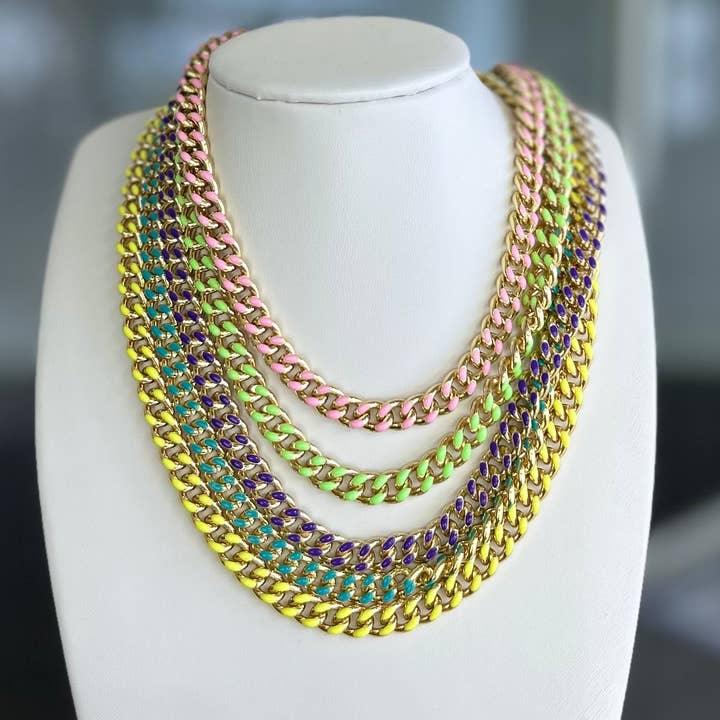 AF Design - Venta al por mayor Collares de cadenas y eslabones - Collar de Eslabones Cubanos Vintage con Imán de Oro y Esmalte