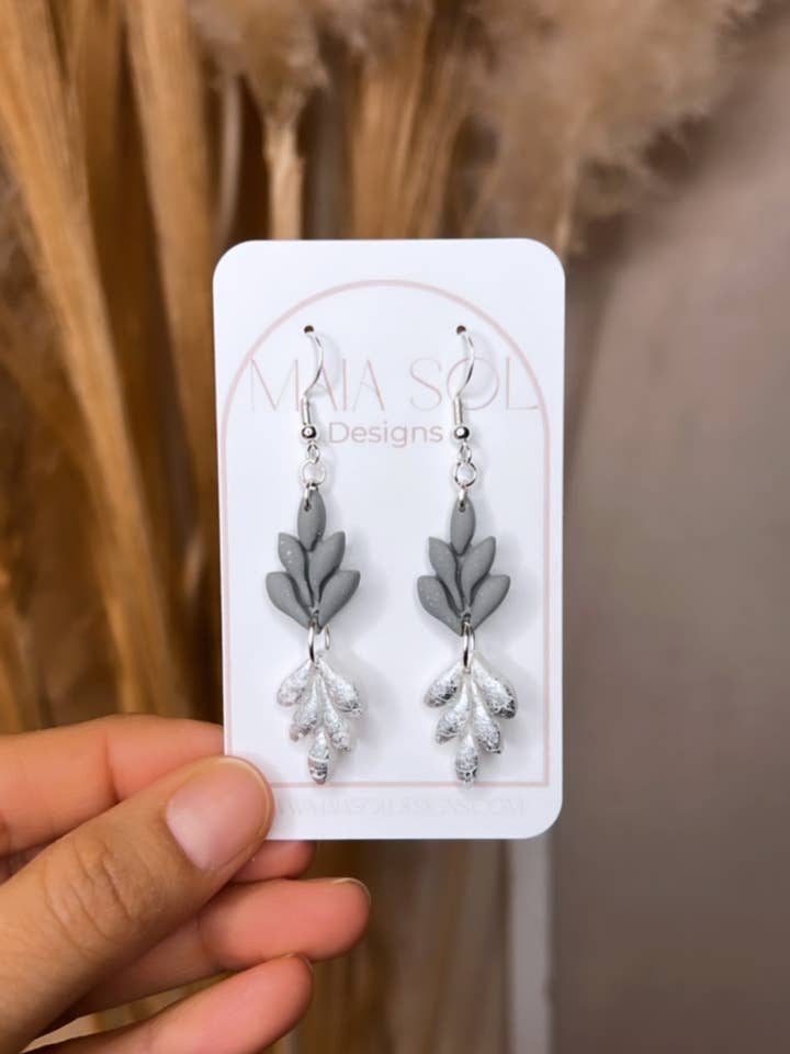 Double Leaf Dangle Earrings for wholesale by Maia Sol Designs
