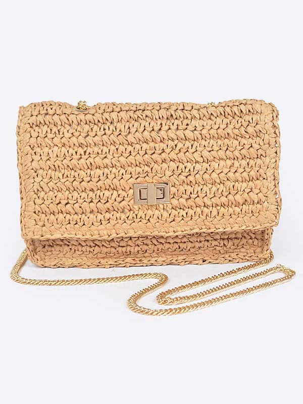 Pochette à bandoulière à rabat en fausse paille pour la vente par Shop Neighbors