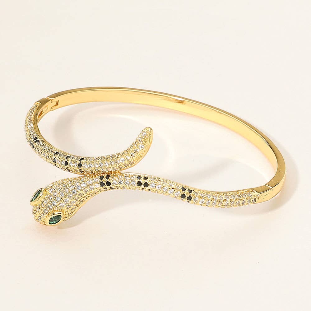 Sensibling Corp. - Wholesale Bangle Bracelet - Stone Paved Snake Hinged Bangle Bracelet0