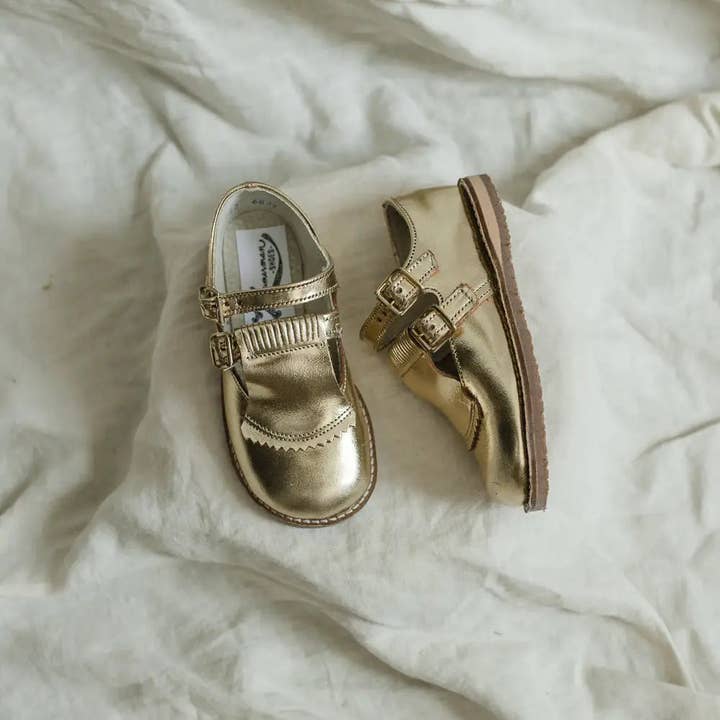 Zimmerman Shoes - Wholesale Flats/Loafers - Kids - Kiltie T-Strap - Gold1